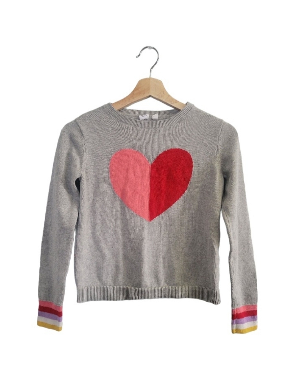 GAP Gray Crewneck Sweater with Pink and Red Heart Size XL Kids 12